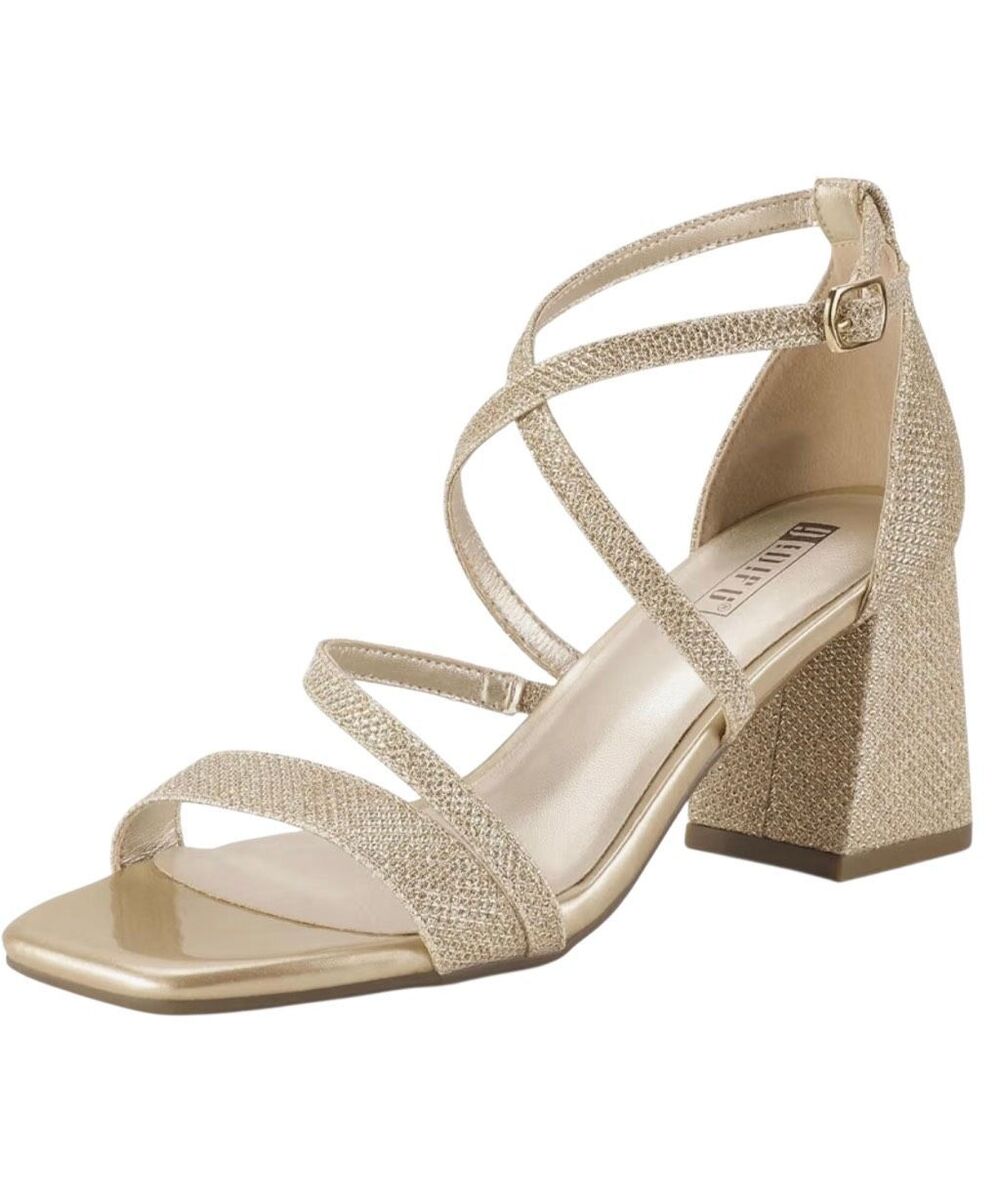 Gold glitter strappy sandals with chunky heels size 8
